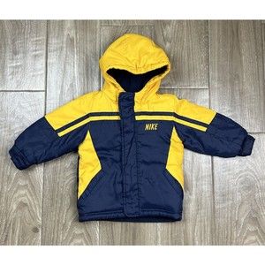 Vintage Nike Toddler Boys Sz 18m Puffer Winter Zipper Hoodie Jacket Navy Yellow